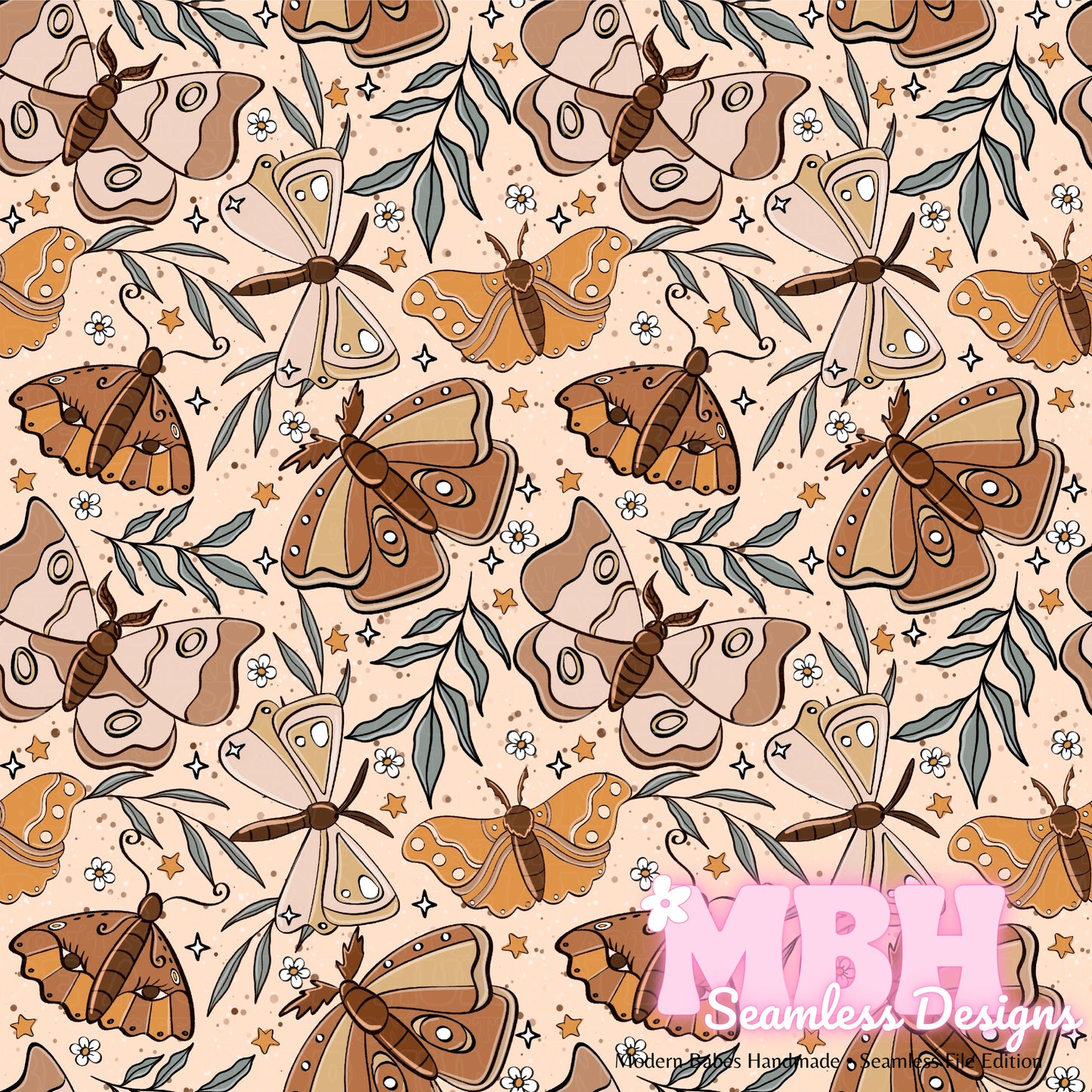 Bohemian Moths Seamless Pattern MULTIPLE COLORWAYS