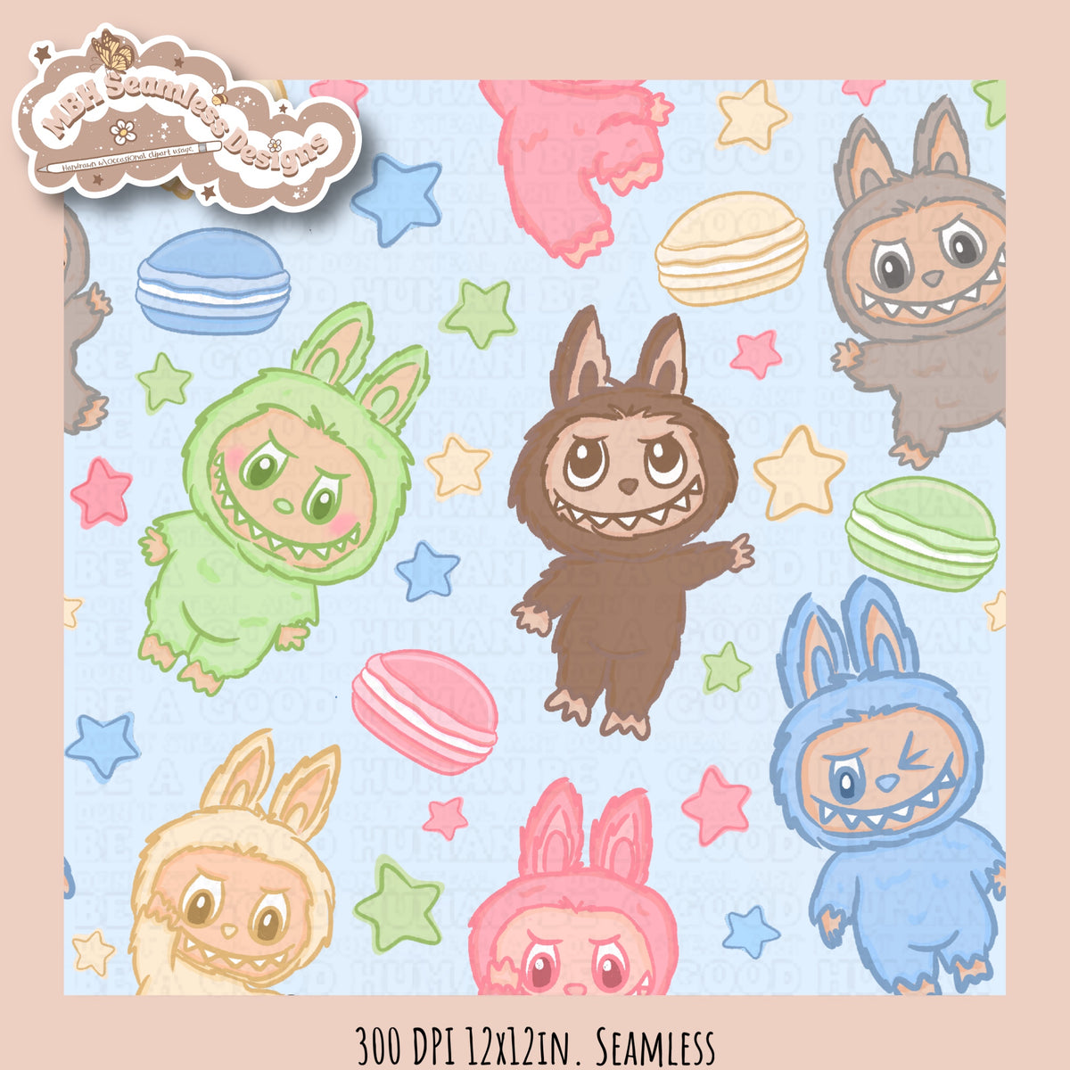 Labubu Seem Less Pattern Design Starry Labubu Seamless Pattern Assorted Colorway Options – MBH Seamless ...