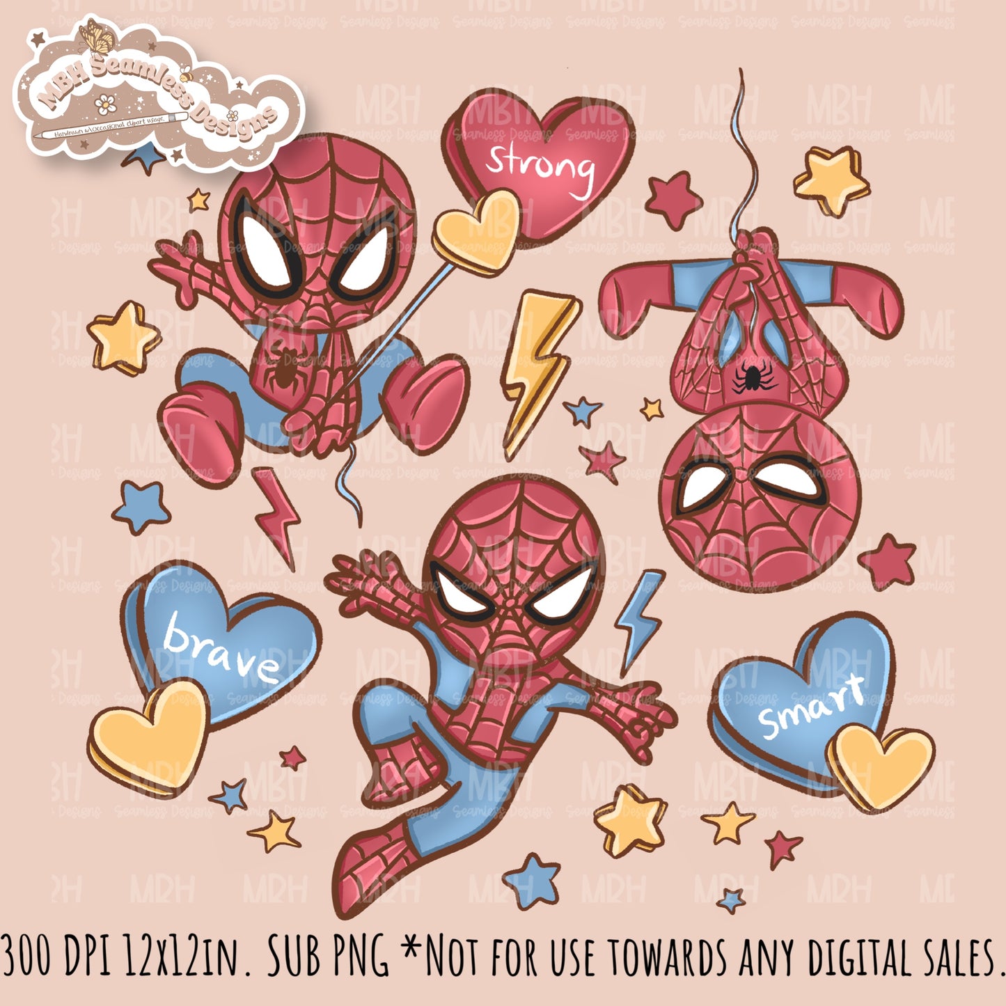 Spider Hero Valentine Seamless Pattern // PNG // Assorted Colorways