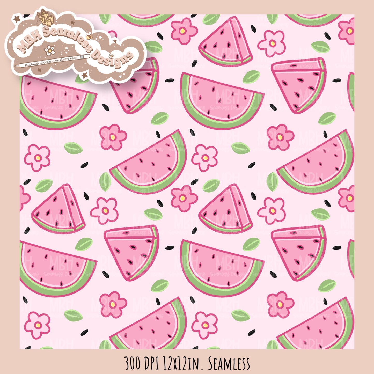 Watermelon Floral Seamless Pattern • Multiple Colorways