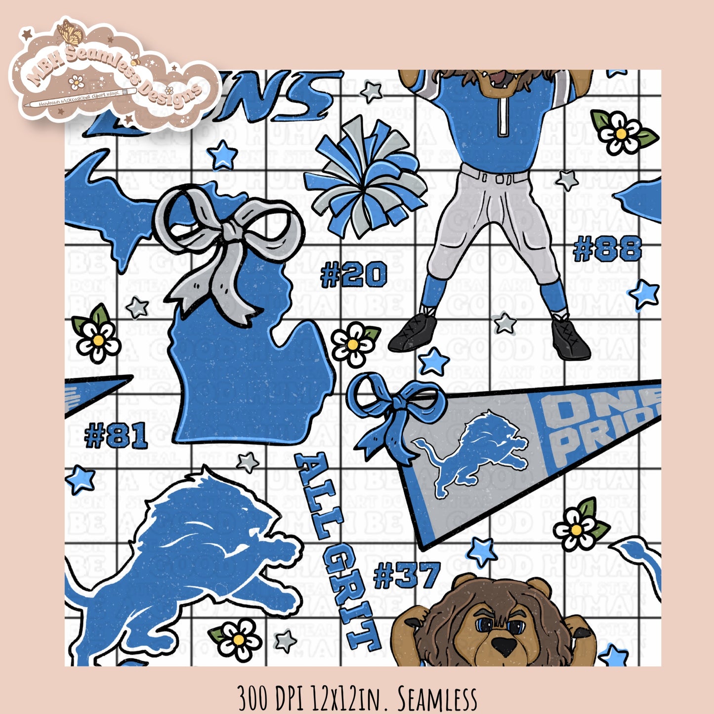 Lions x Daisies Football Seamless Pattern // Assorted Colorways