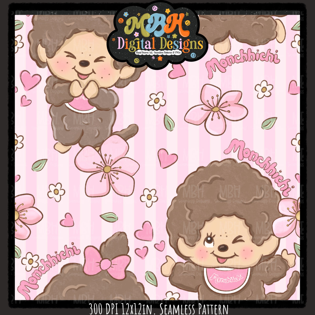 Monchhichi Seamless Pattern // PNG // Assorted Colorways