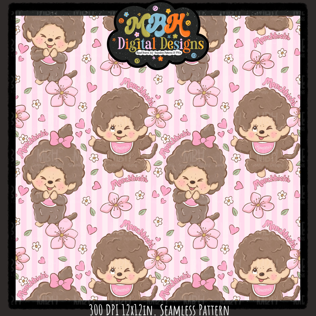Monchhichi Seamless Pattern // PNG // Assorted Colorways
