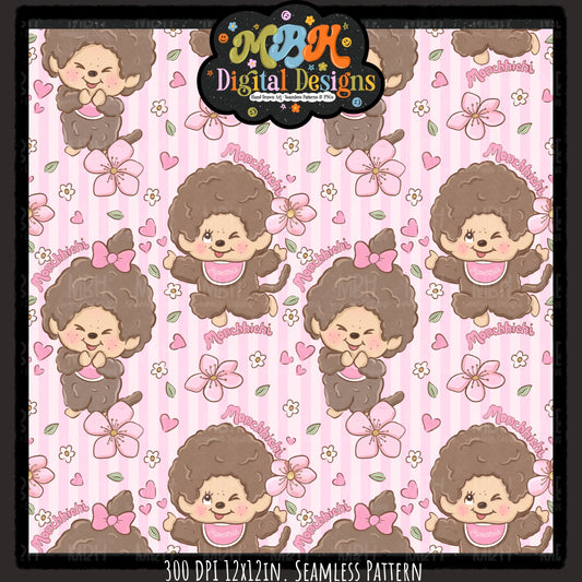 Monchhichi Seamless Pattern // PNG // Assorted Colorways