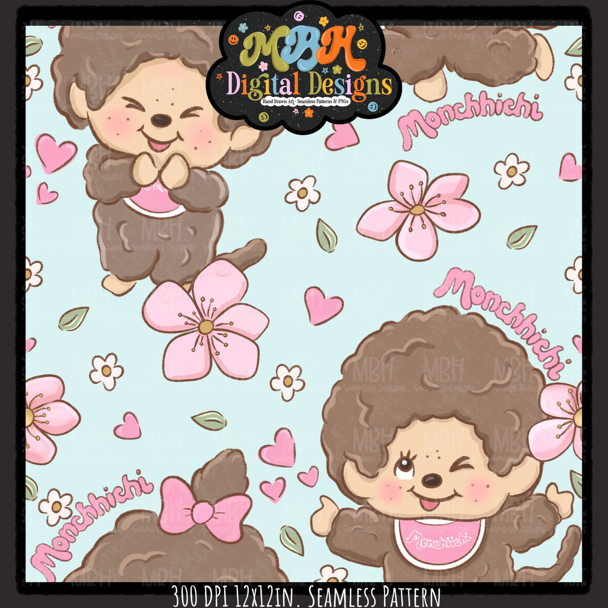 Monchhichi Seamless Pattern // PNG // Assorted Colorways