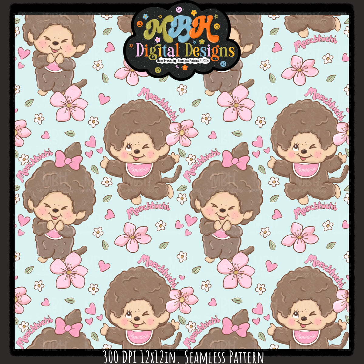 Monchhichi Seamless Pattern // PNG // Assorted Colorways