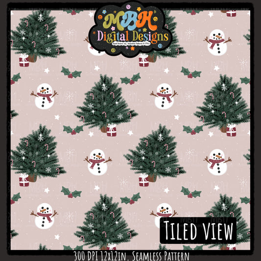 Xmas Trees and Snowmen Seamless Pattern // Assorted Colorways