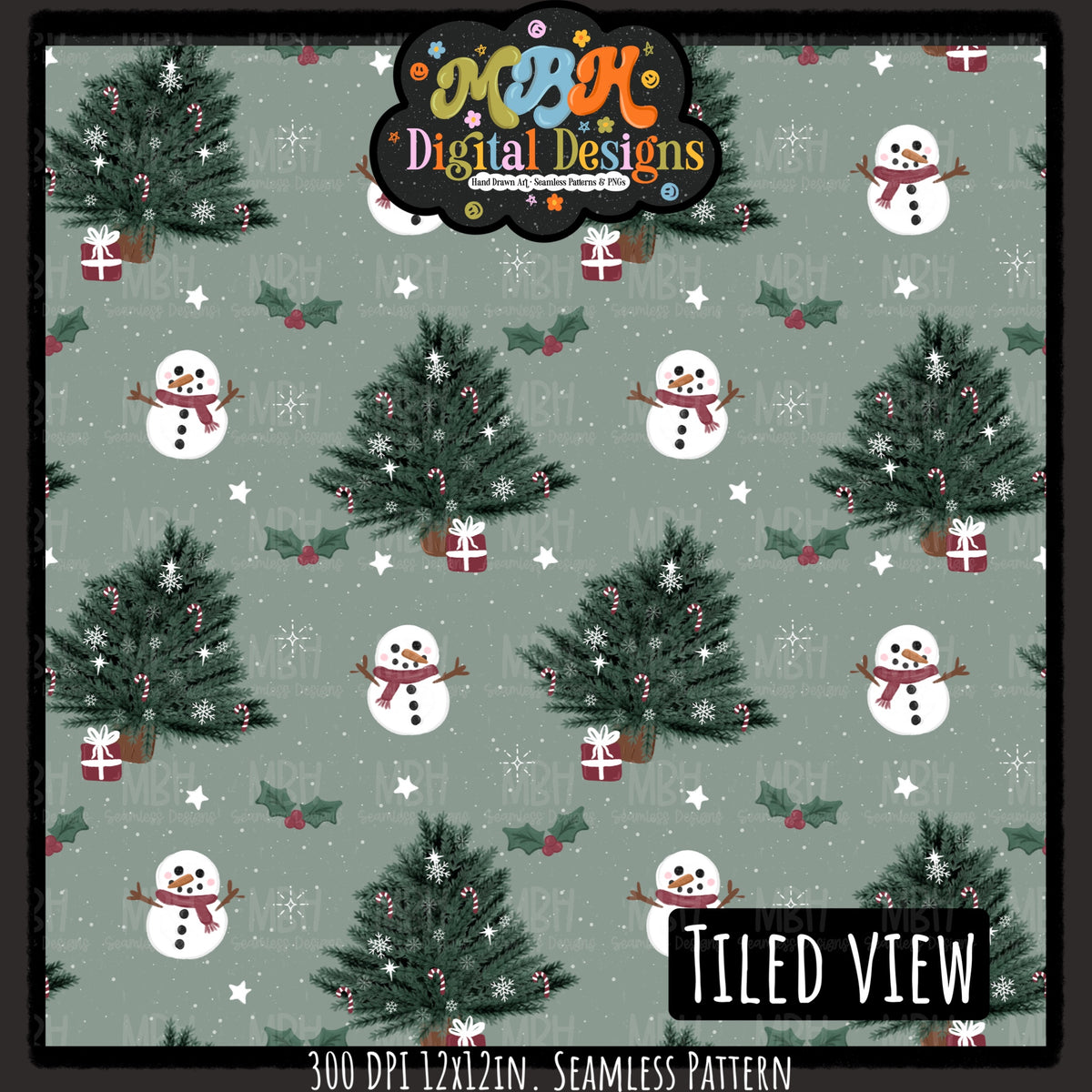Xmas Trees and Snowmen Seamless Pattern // Assorted Colorways