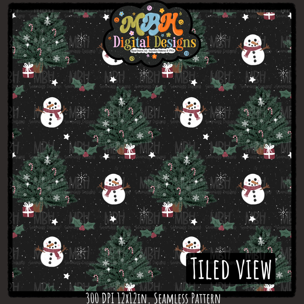 Xmas Trees and Snowmen Seamless Pattern // Assorted Colorways