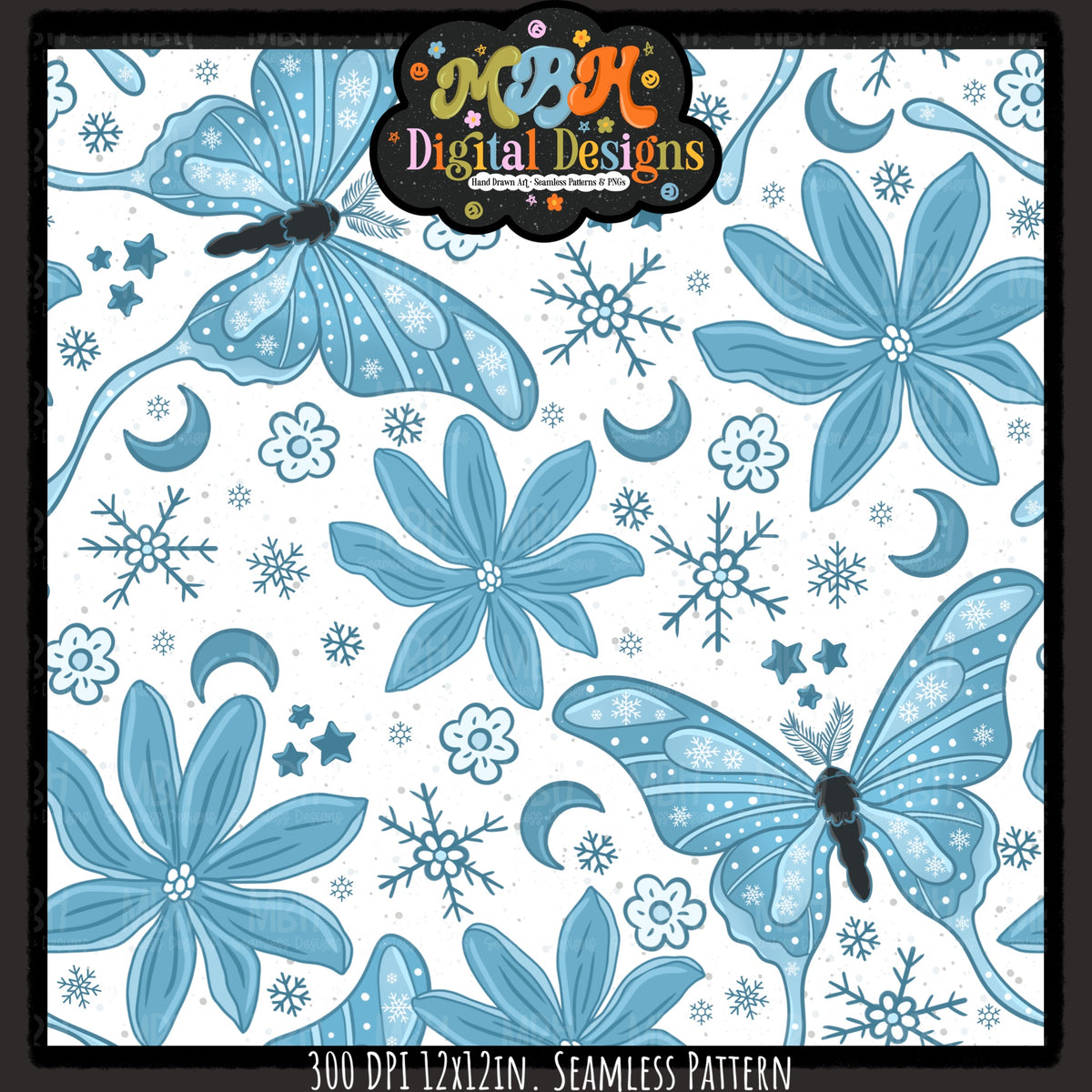Winter Moths Seamless Pattern // Assorted Colorways