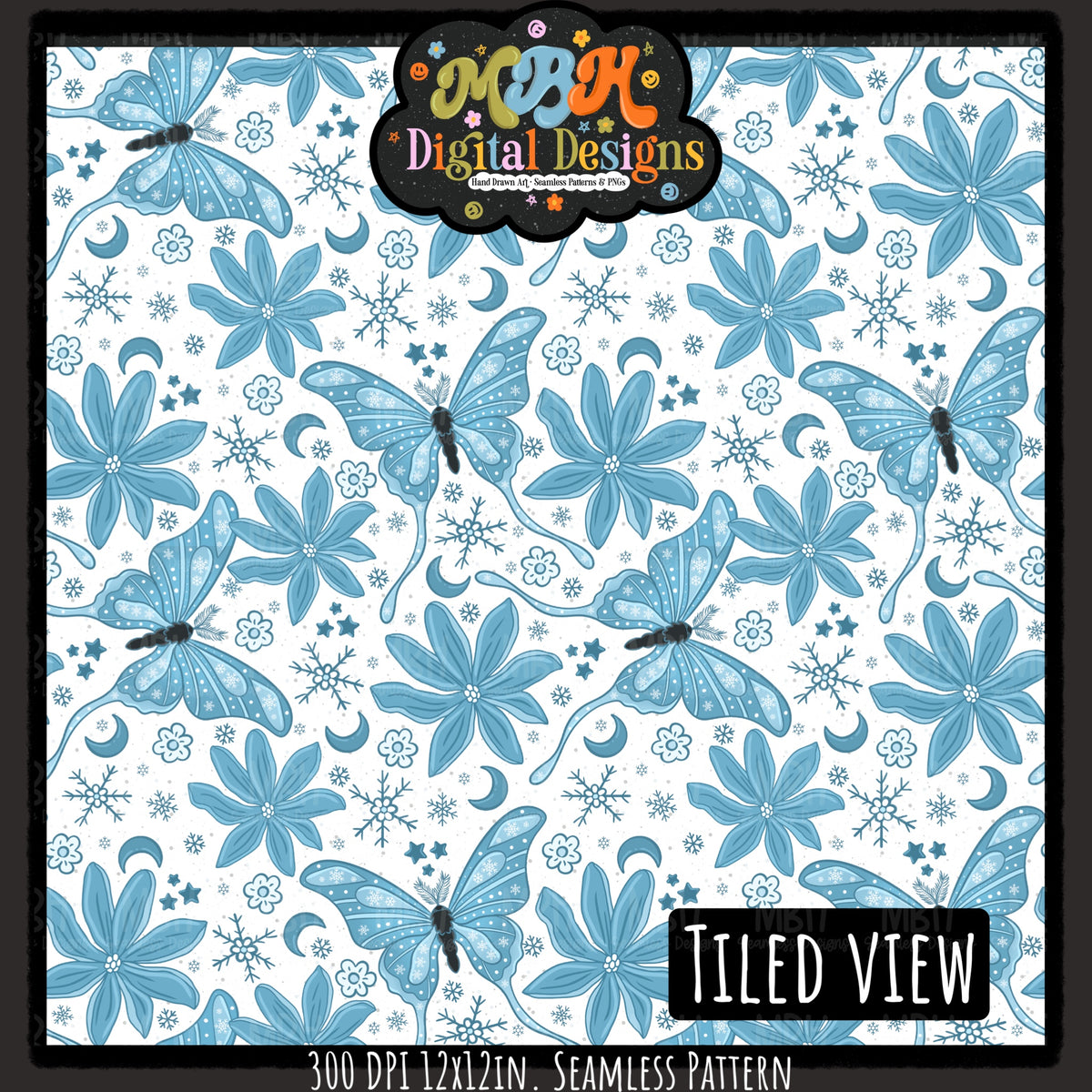 Winter Moths Seamless Pattern // Assorted Colorways