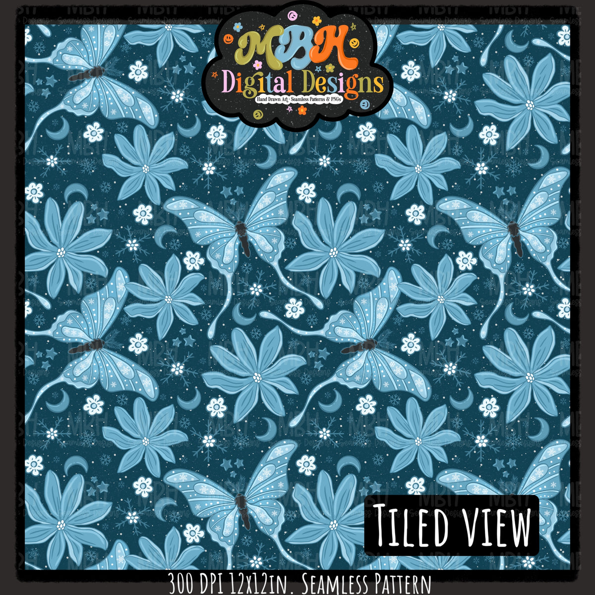 Winter Moths Seamless Pattern // Assorted Colorways