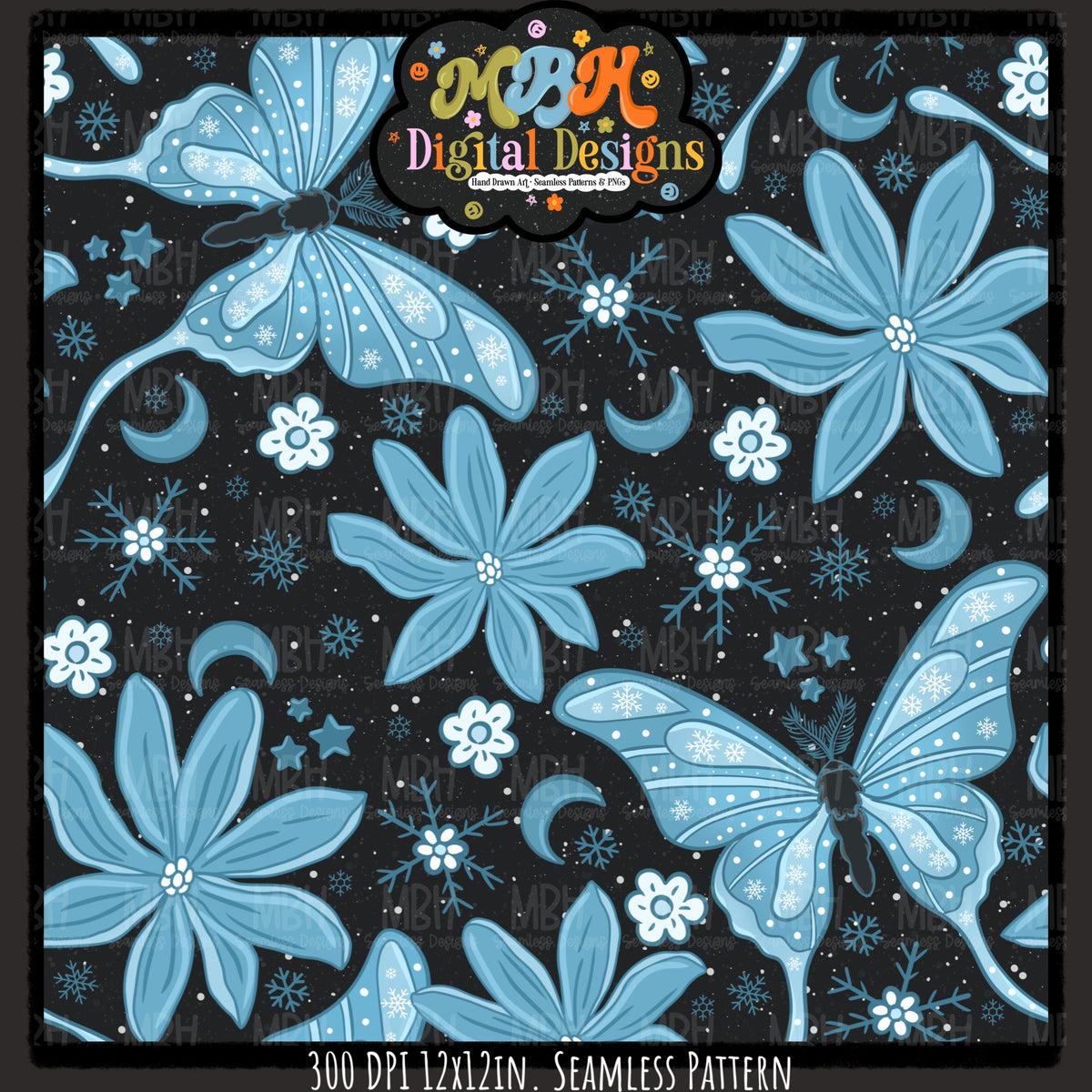 Winter Moths Seamless Pattern // Assorted Colorways