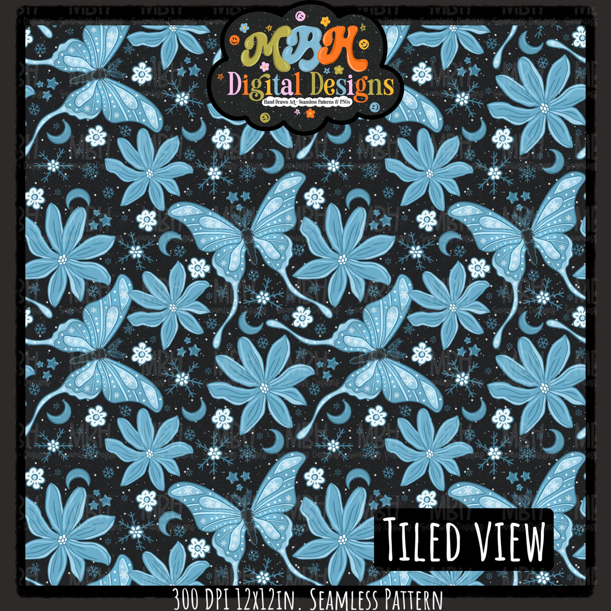 Winter Moths Seamless Pattern // Assorted Colorways