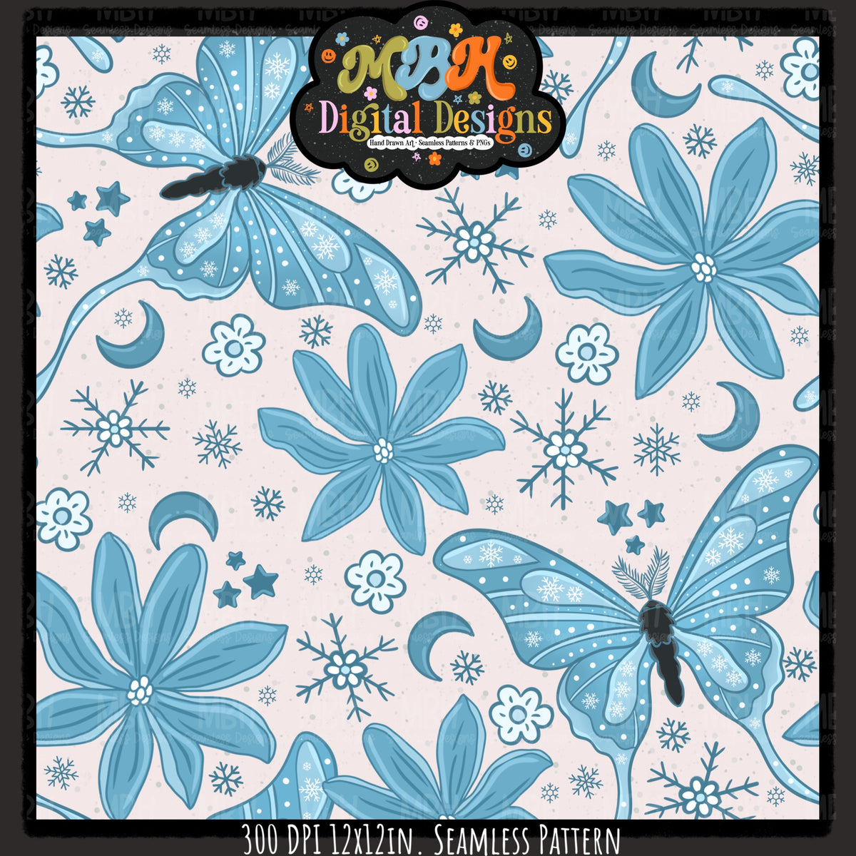 Winter Moths Seamless Pattern // Assorted Colorways