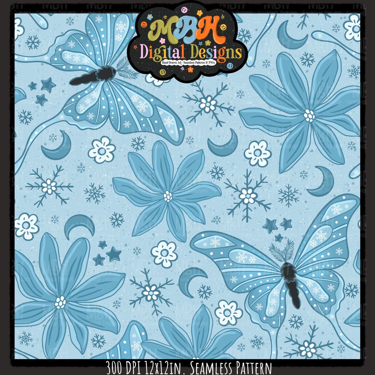 Winter Moths Seamless Pattern // Assorted Colorways