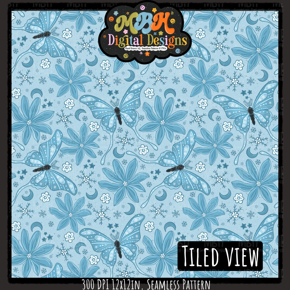 Winter Moths Seamless Pattern // Assorted Colorways