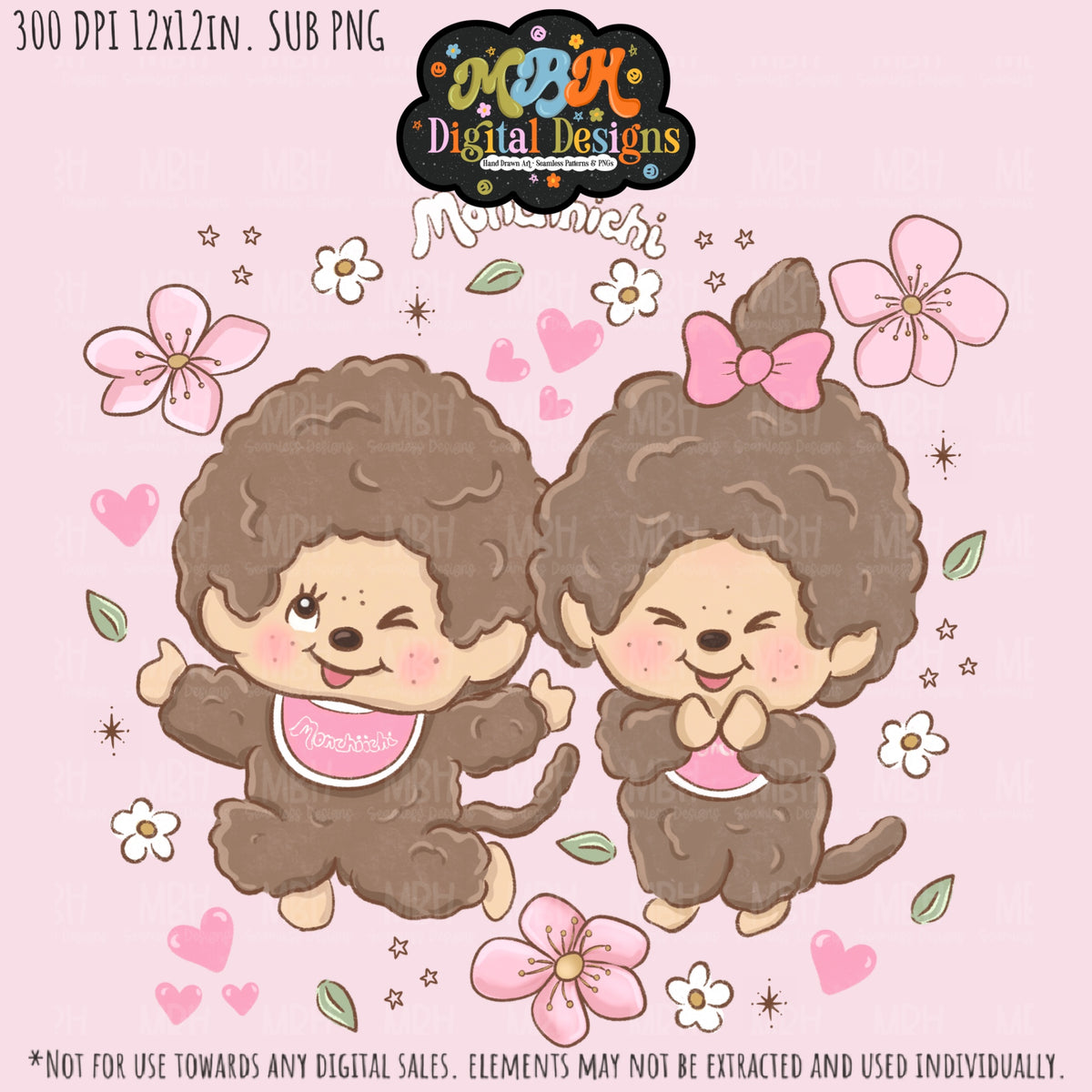 Monchhichi Seamless Pattern // PNG // Assorted Colorways