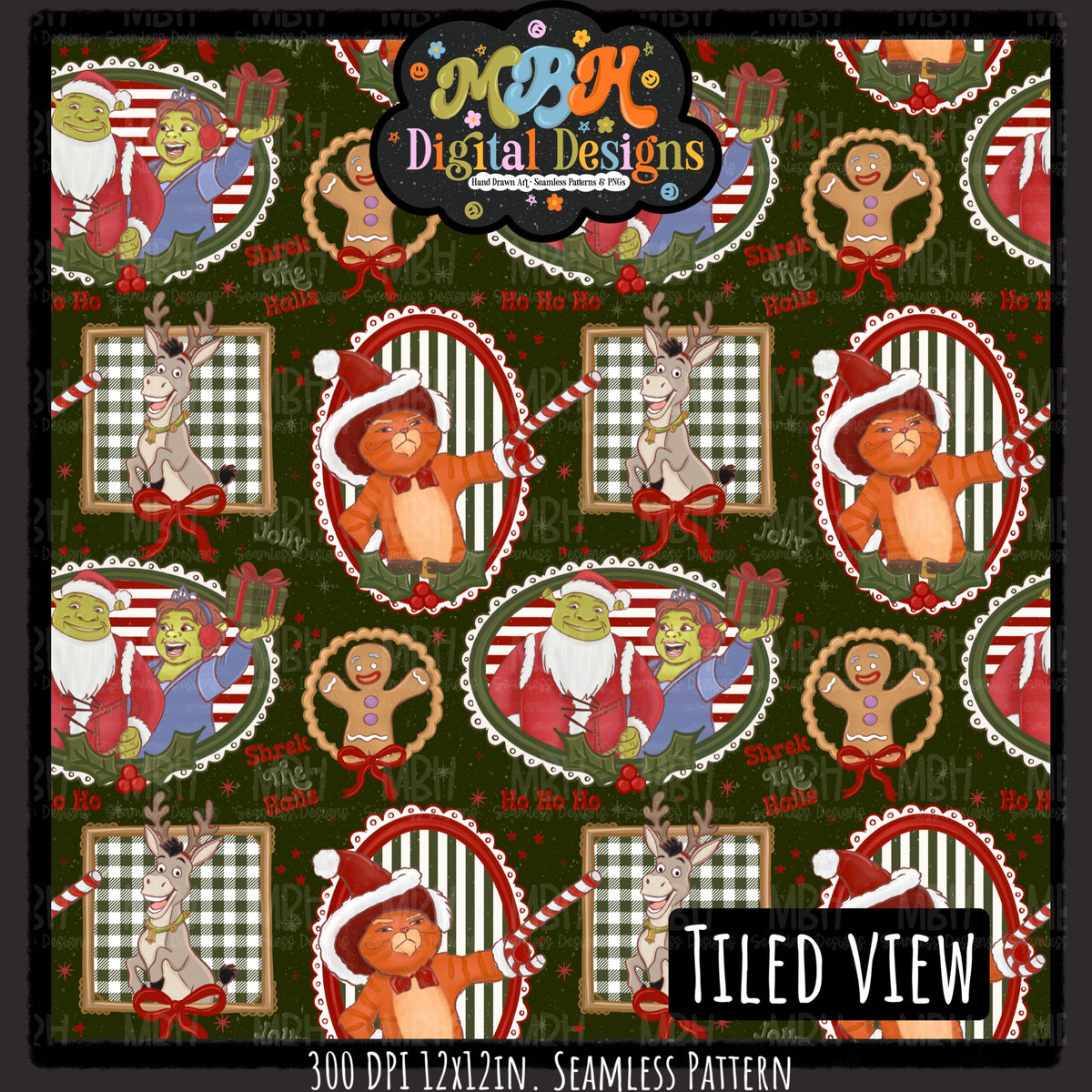 Shrekmas Frames Seamless Pattern // PNG // Assorted Colorways