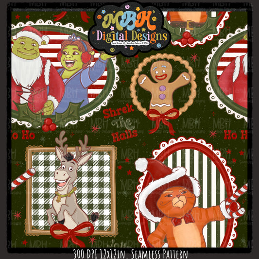 Shrekmas Frames Seamless Pattern // PNG // Assorted Colorways