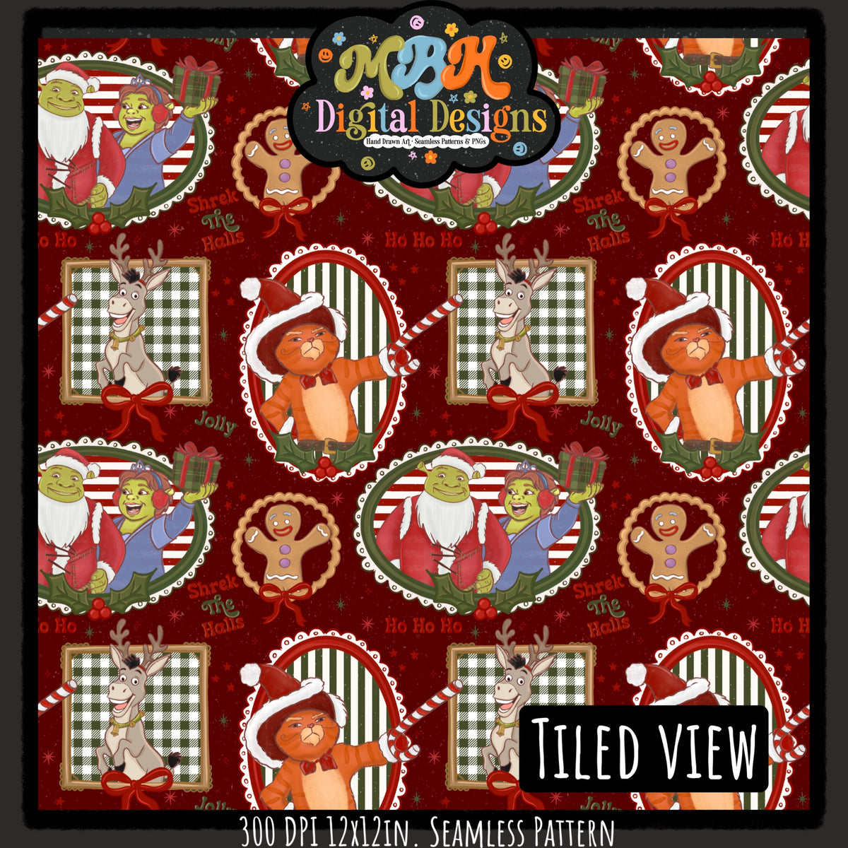 Shrekmas Frames Seamless Pattern // PNG // Assorted Colorways