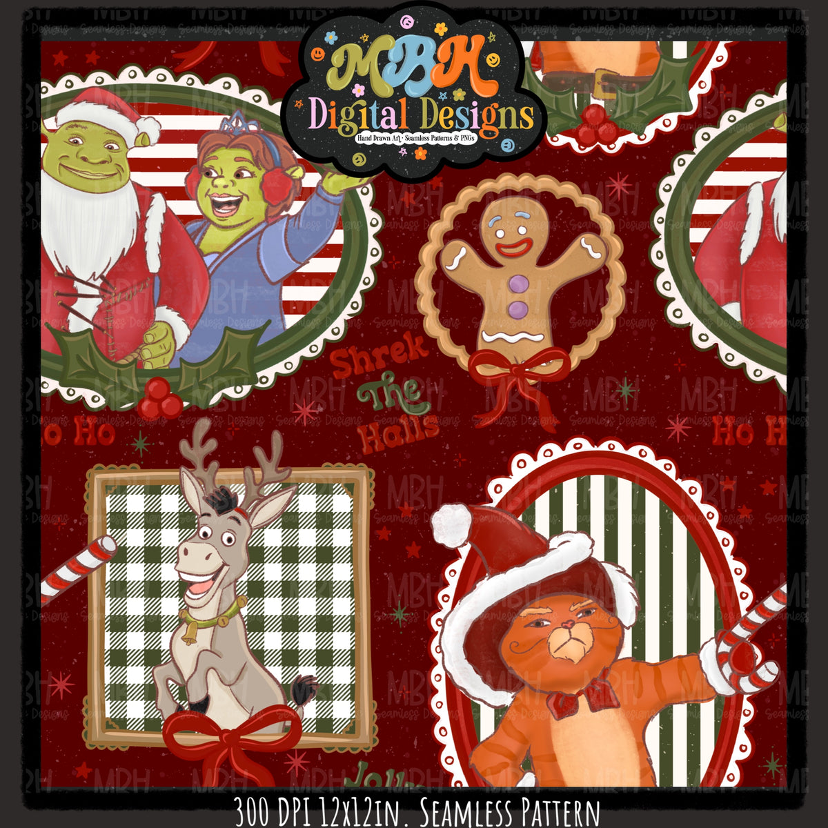 Shrekmas Frames Seamless Pattern // PNG // Assorted Colorways