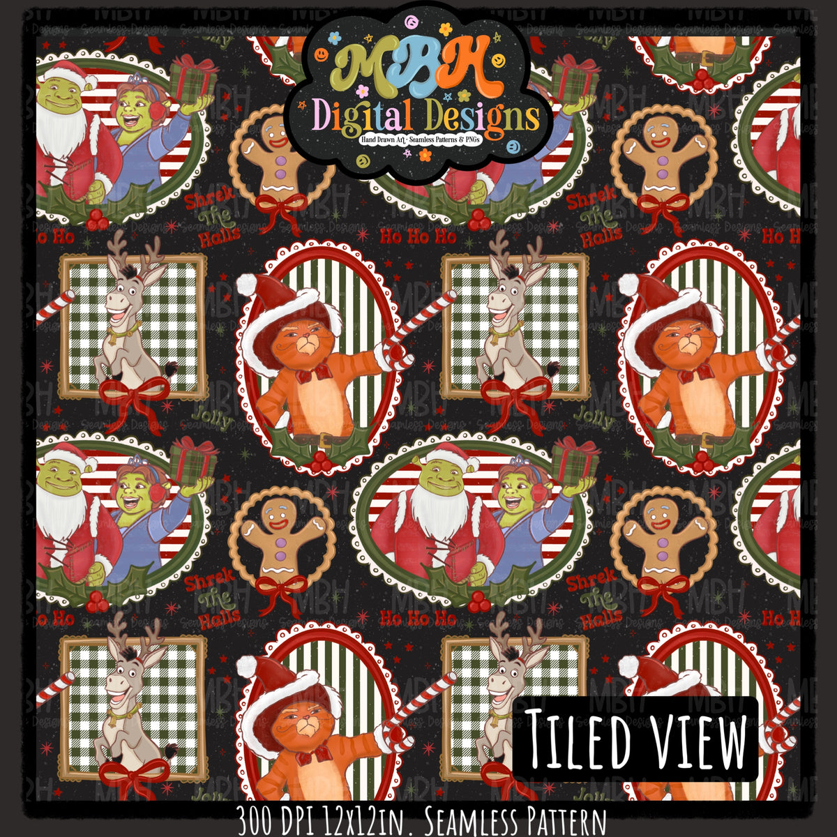 Shrekmas Frames Seamless Pattern // PNG // Assorted Colorways