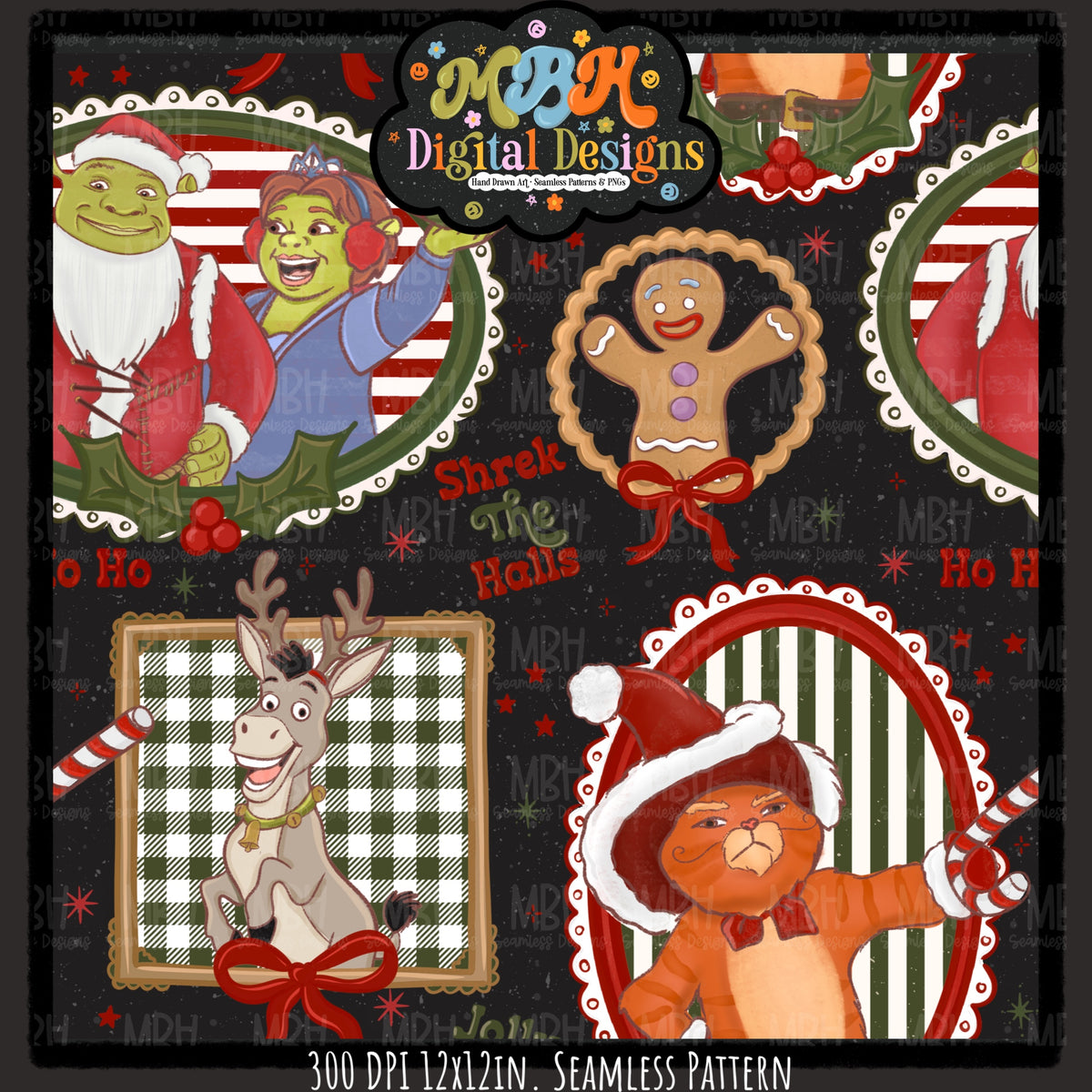 Shrekmas Frames Seamless Pattern // PNG // Assorted Colorways