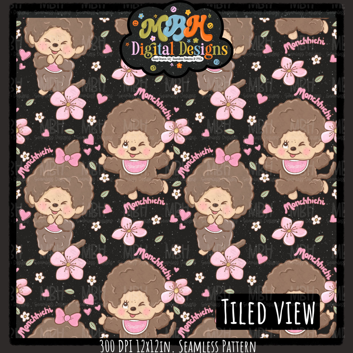 Monchhichi Seamless Pattern // PNG // Assorted Colorways