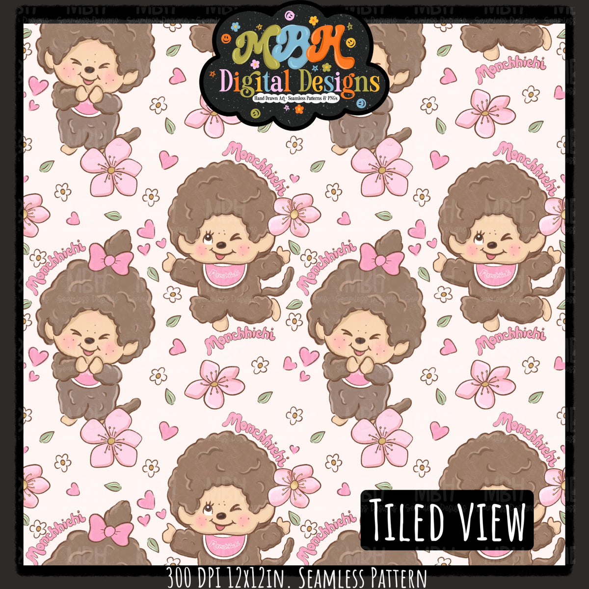 Monchhichi Seamless Pattern // PNG // Assorted Colorways