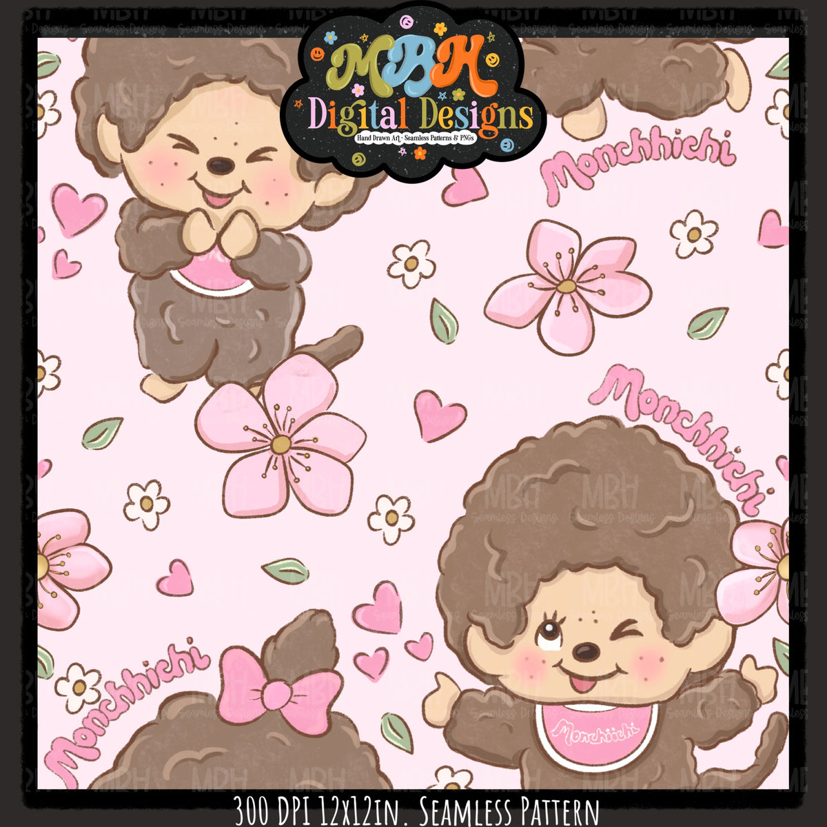 Monchhichi Seamless Pattern // PNG // Assorted Colorways