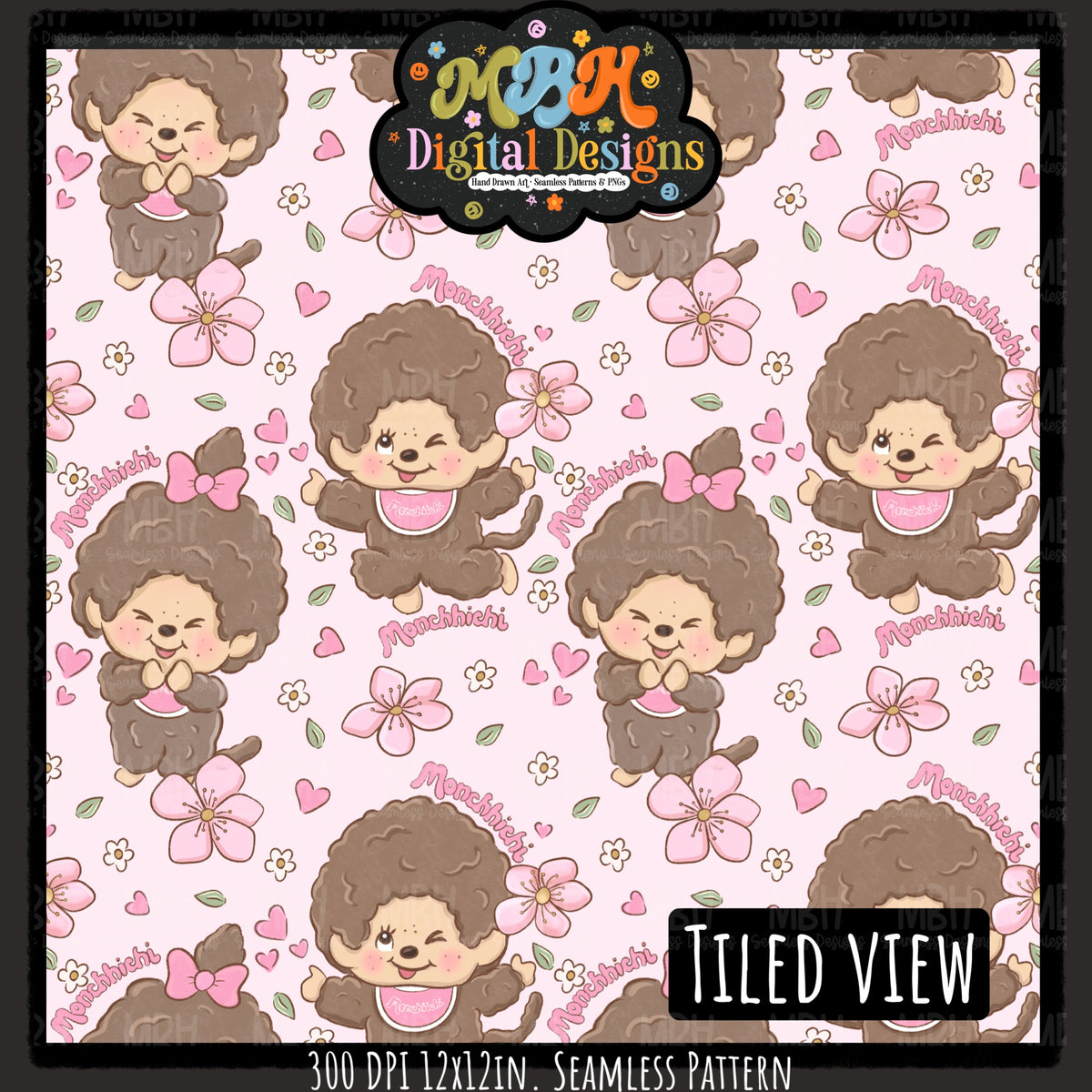 Monchhichi Seamless Pattern // PNG // Assorted Colorways