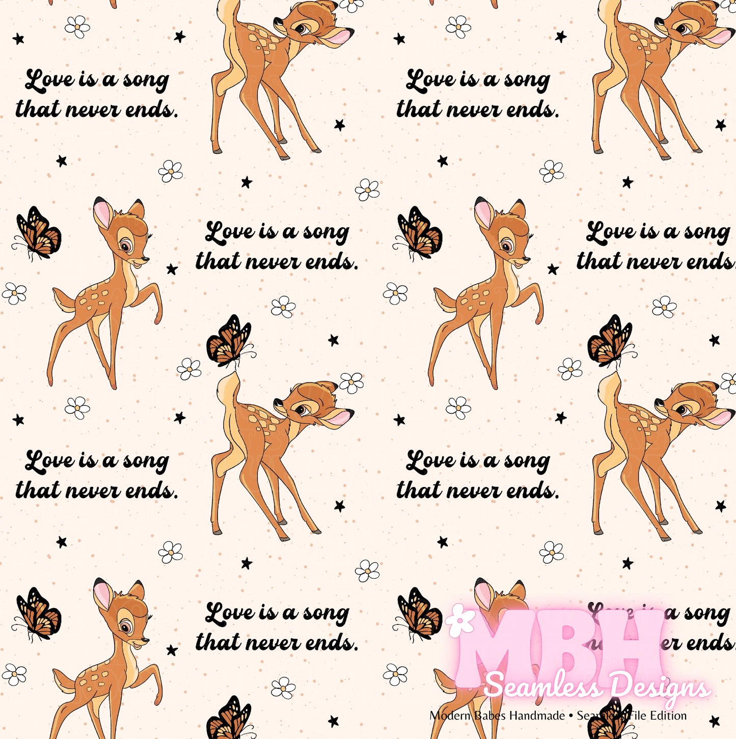 Bambi Quote Seamless Pattern Assorted Colorways