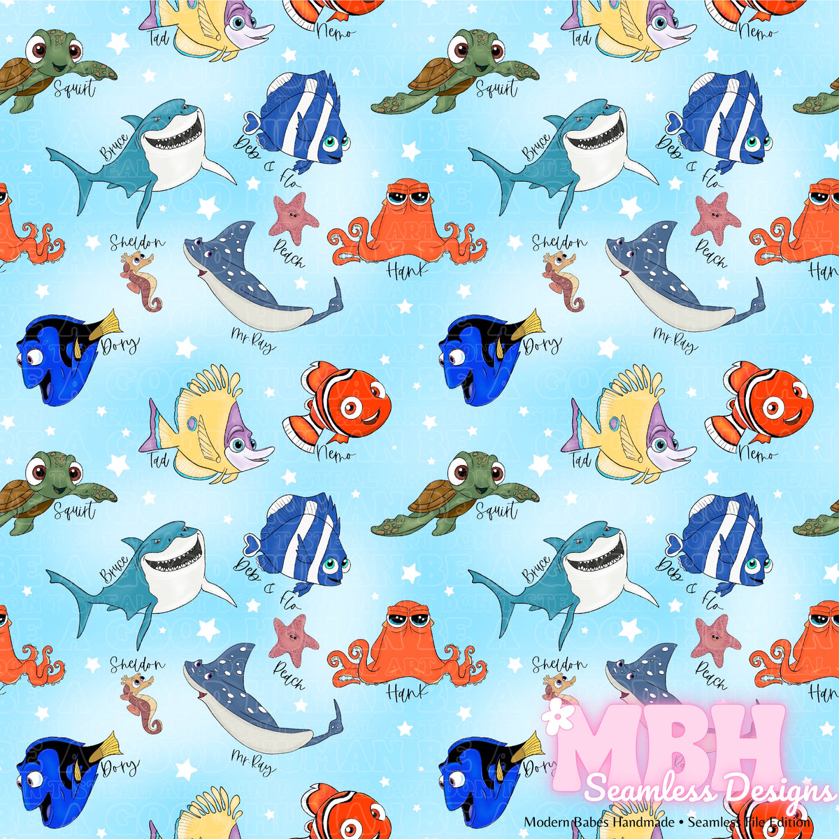 Nemo Repeated Pattern Nemo & Friends Names Seamless Pattern – MBH Seamless Designs