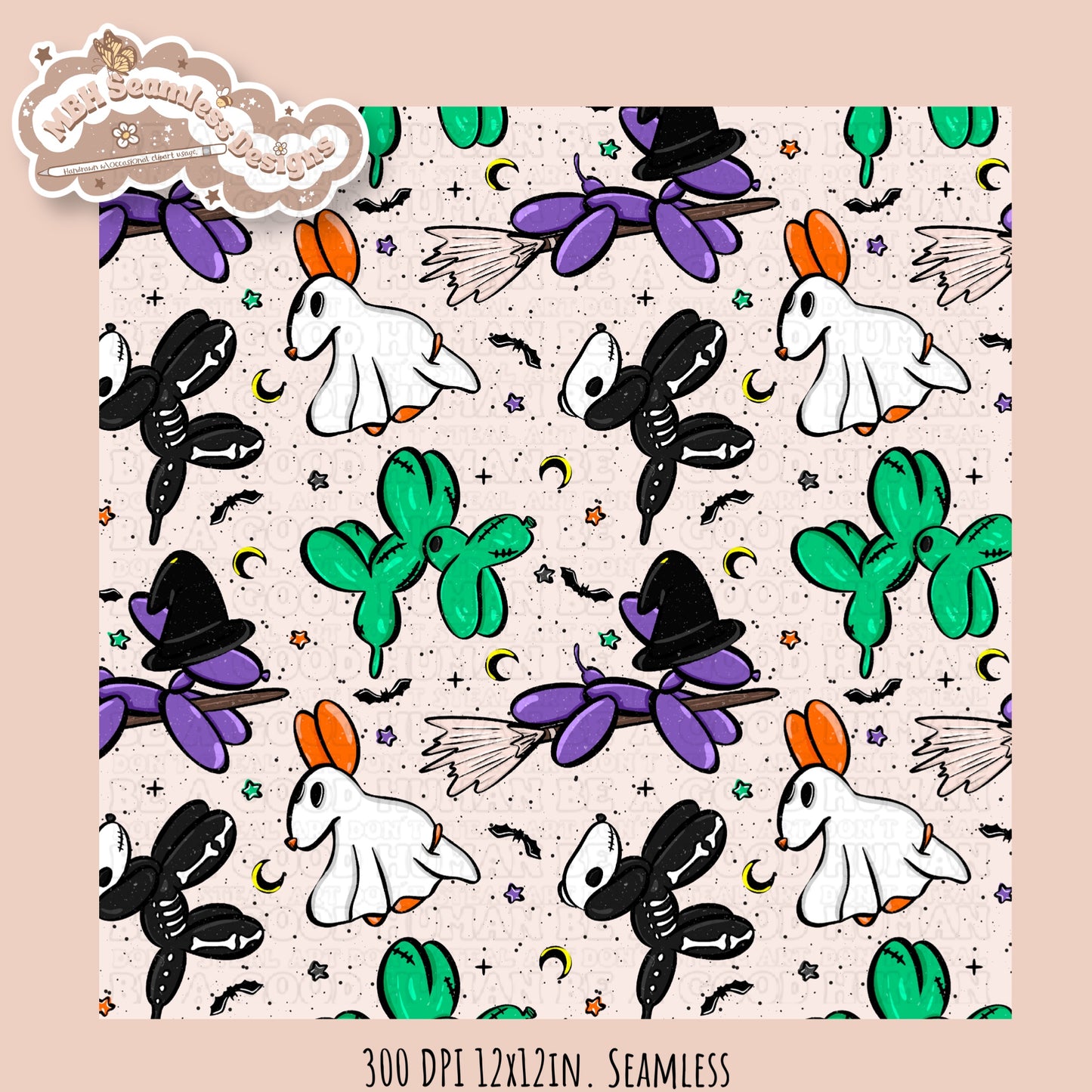 Halloween Balloon Dogs Seamless Pattern // PNG // Assorted Colorways