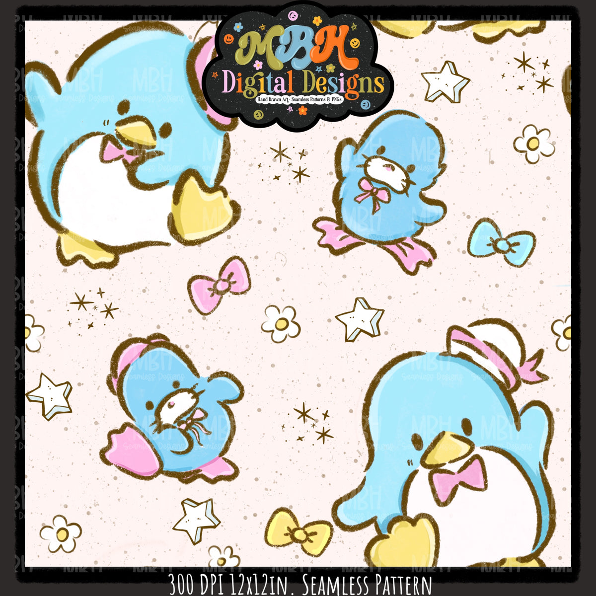 TuxedoSam Seamless Pattern // PNG // Assorted Colorways