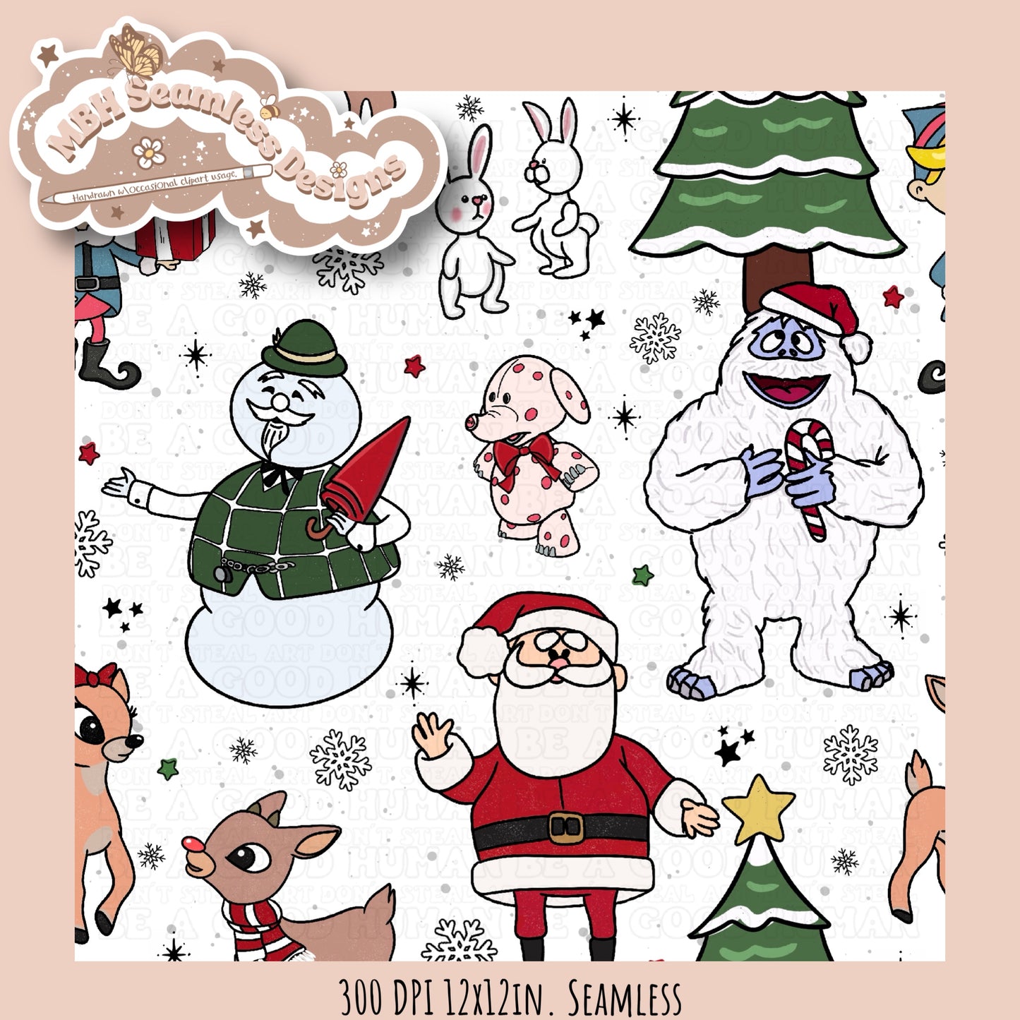 Rudolph and Friends Seamless & PNG MULTIPLE COLORWAYS