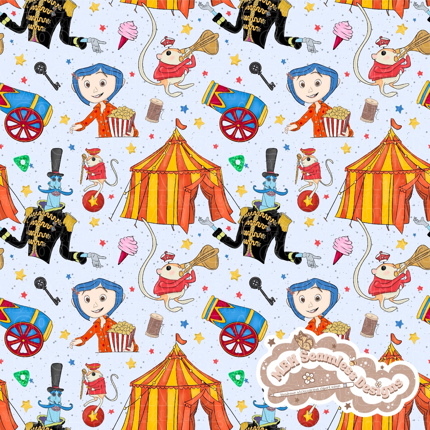 Button Eyes Circus & Coordinate Seamless Pattern & PNG