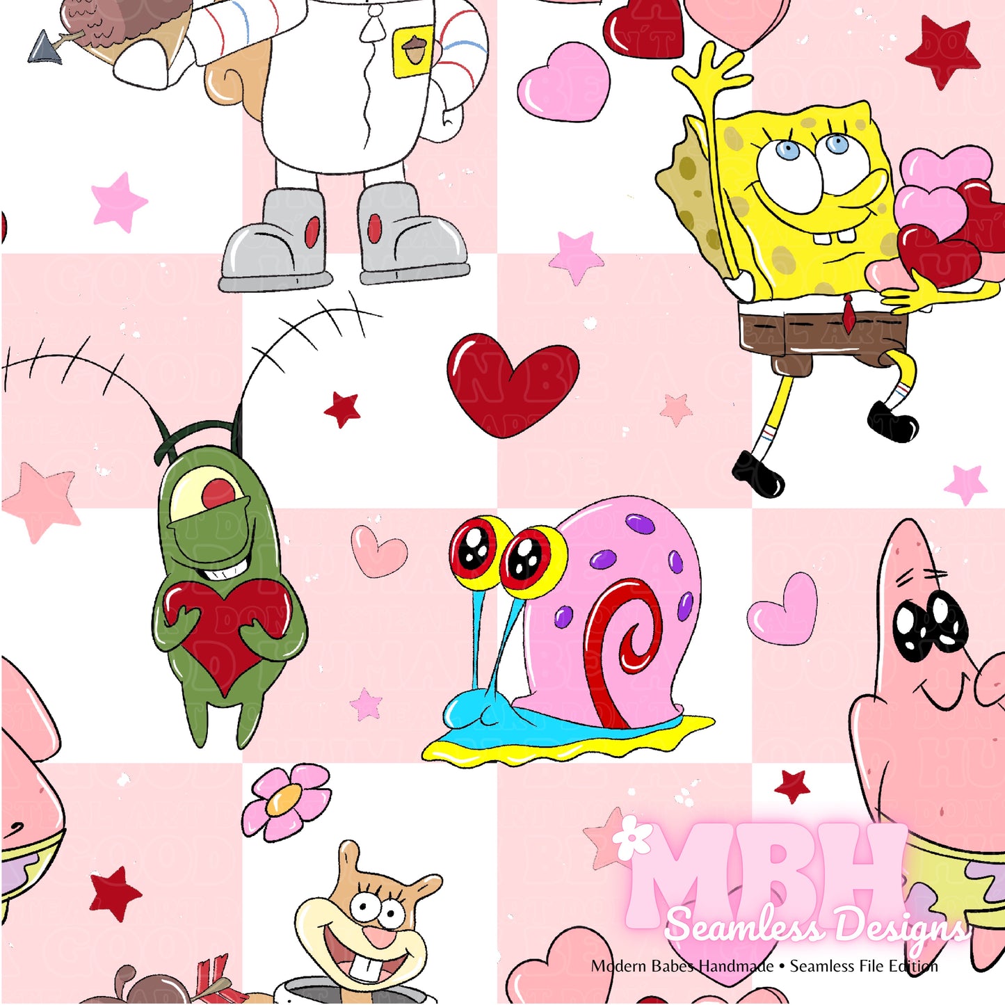 Checkered Spongebob & Friends Valentine’s Day Seamless Pattern