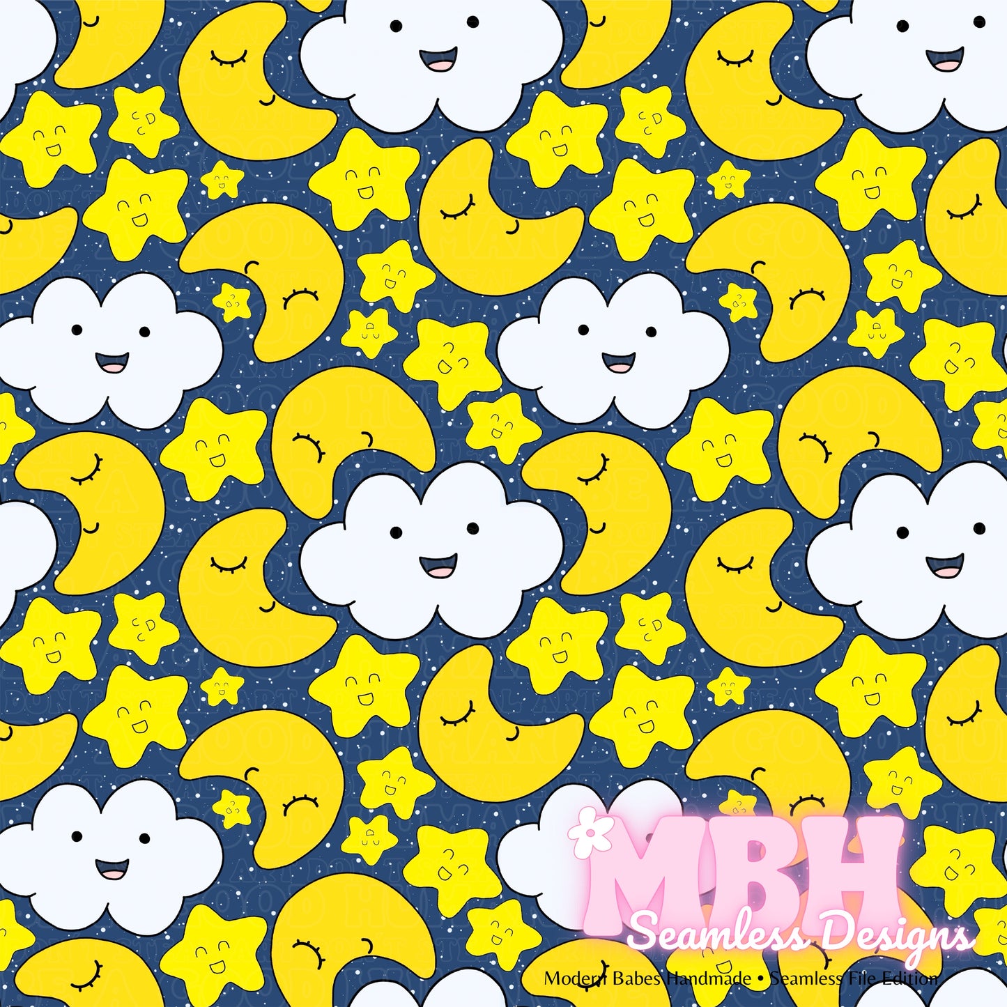 Kawaii Stars & Moons Multiple Colorways SEAMLESS PATTERN