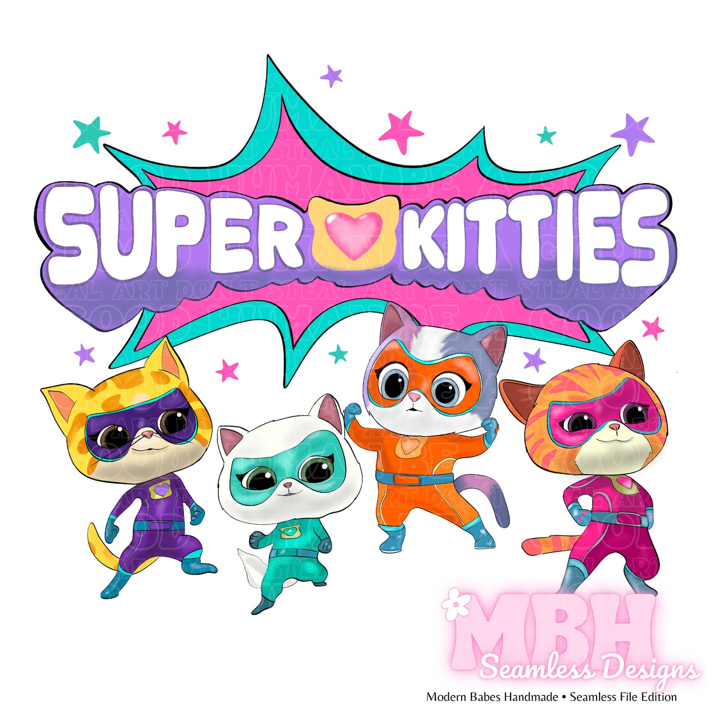 Super Kitties Charcoal Spex Seamless Pattern & PNG