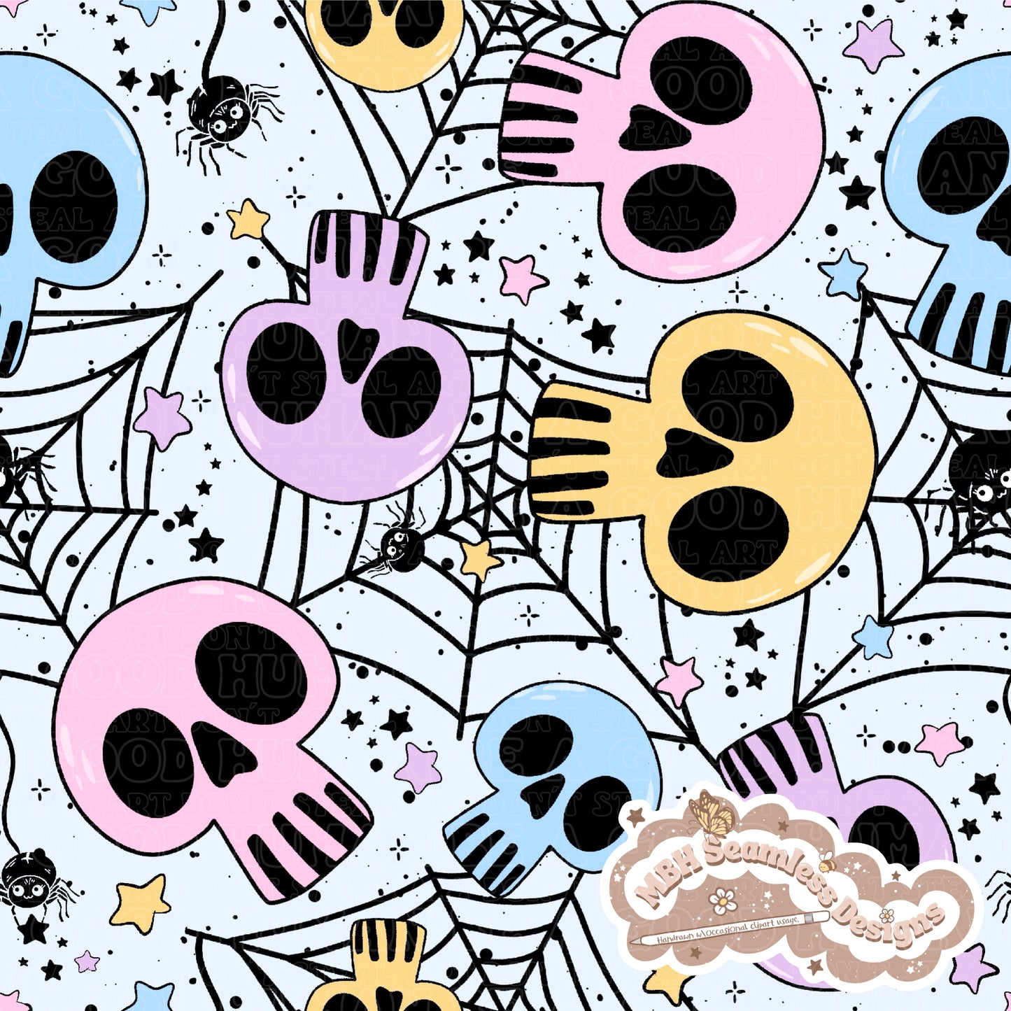 Pastel Spiderweb Skulls Seamless Pattern & COORDS MULTIPLE  COLORWAYS