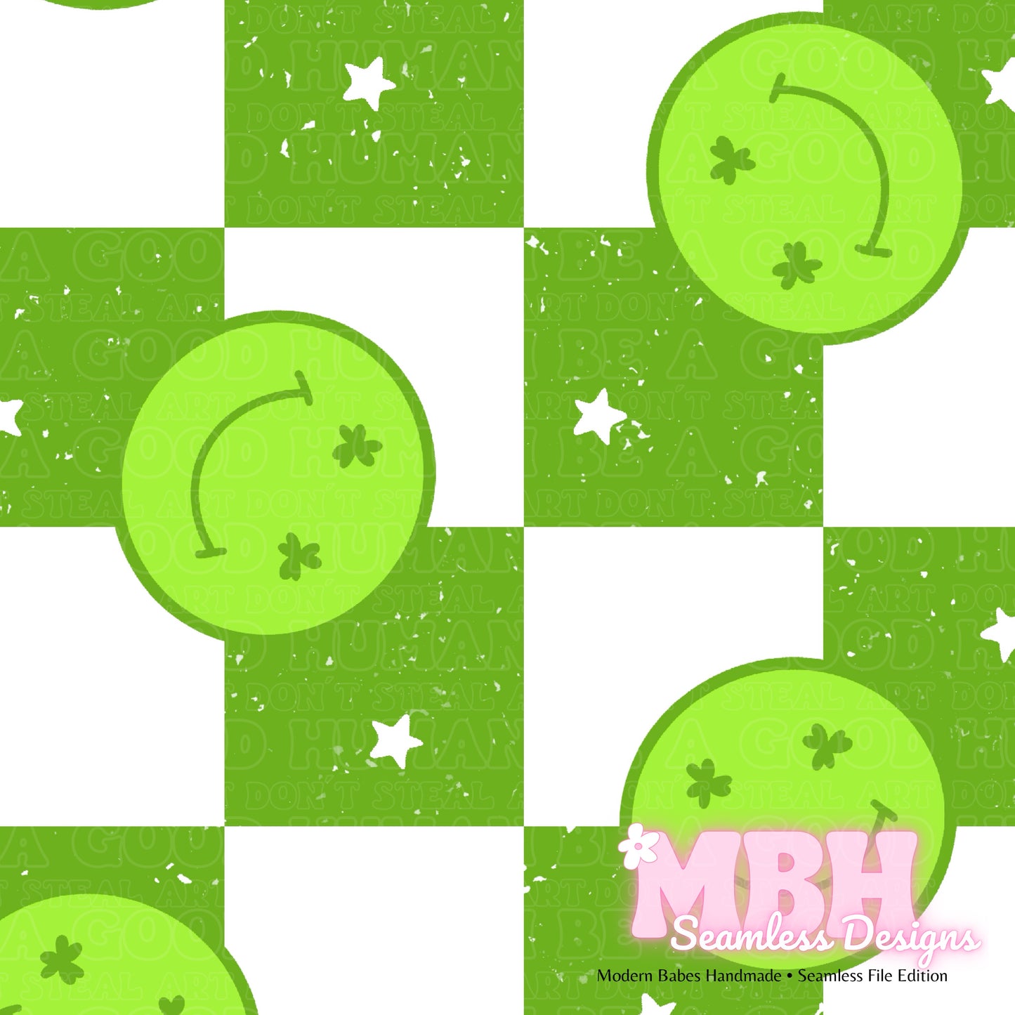 Checkered Shamrock Smilies Assorted Colorways Seamless Pattern