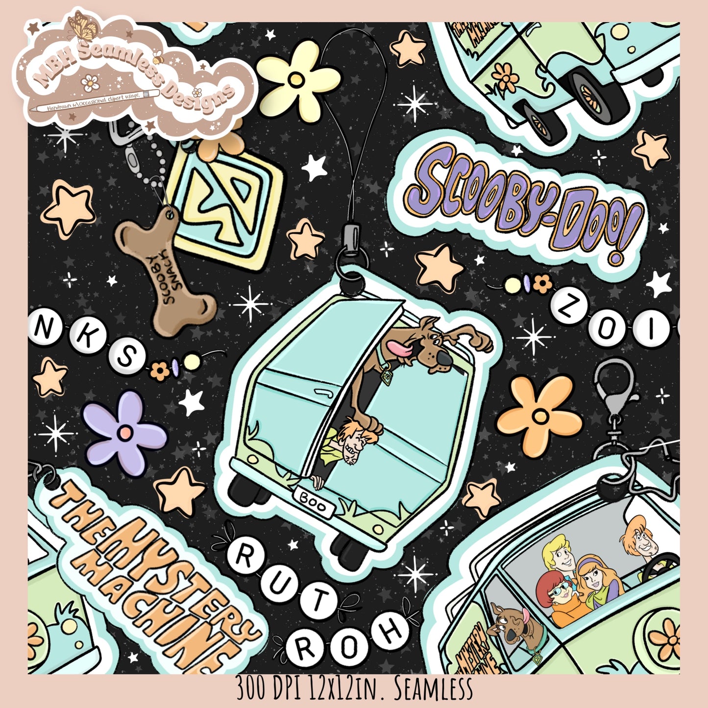 Scooby Charms Seamless Pattern MULTIPLE COLORWAYS // PNG