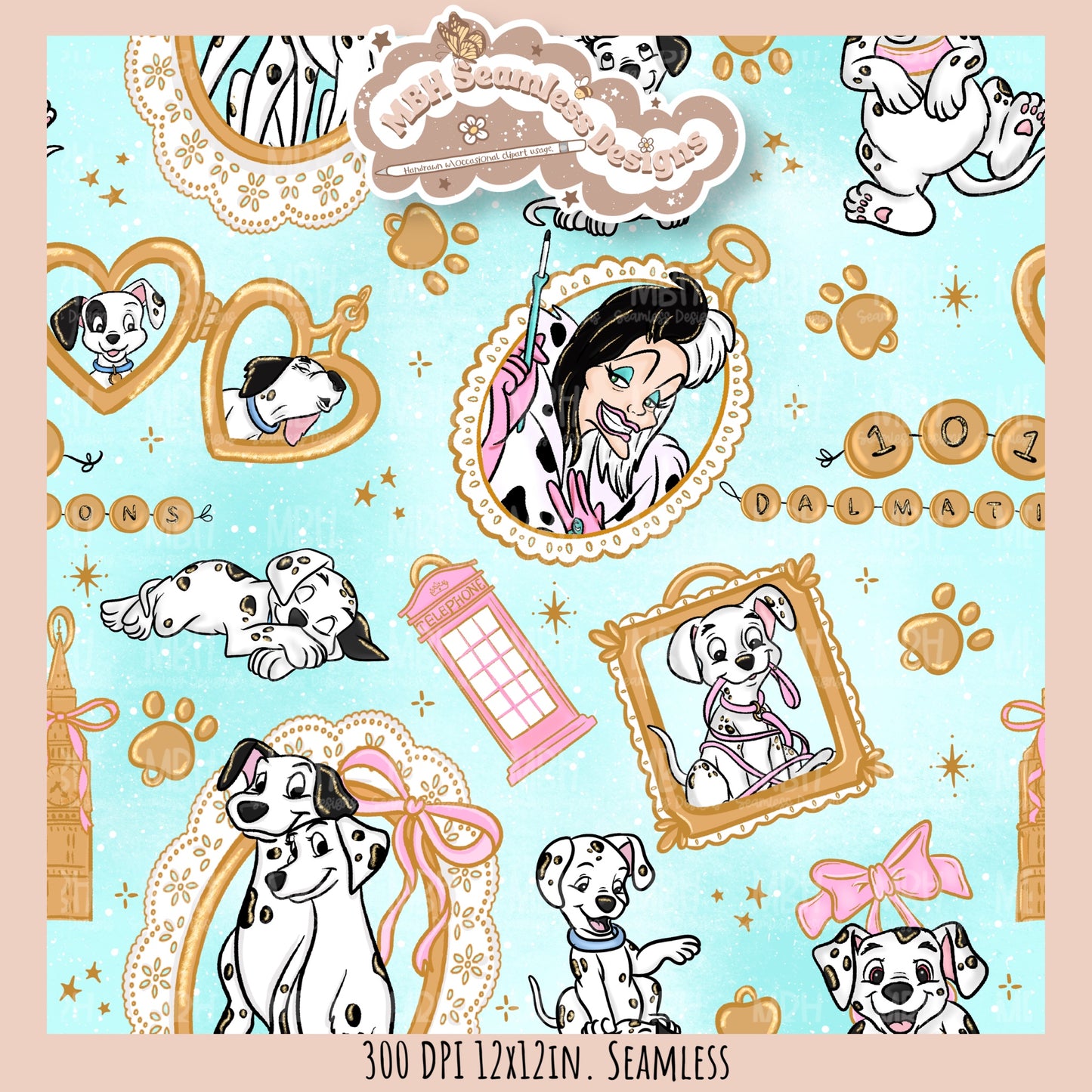 Dalmatian Charms Seamless Pattern // PNG // Multiple Colorway Options