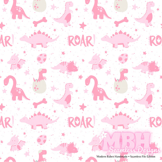 Starry Pink Dinosaurs Seamless Pattern
