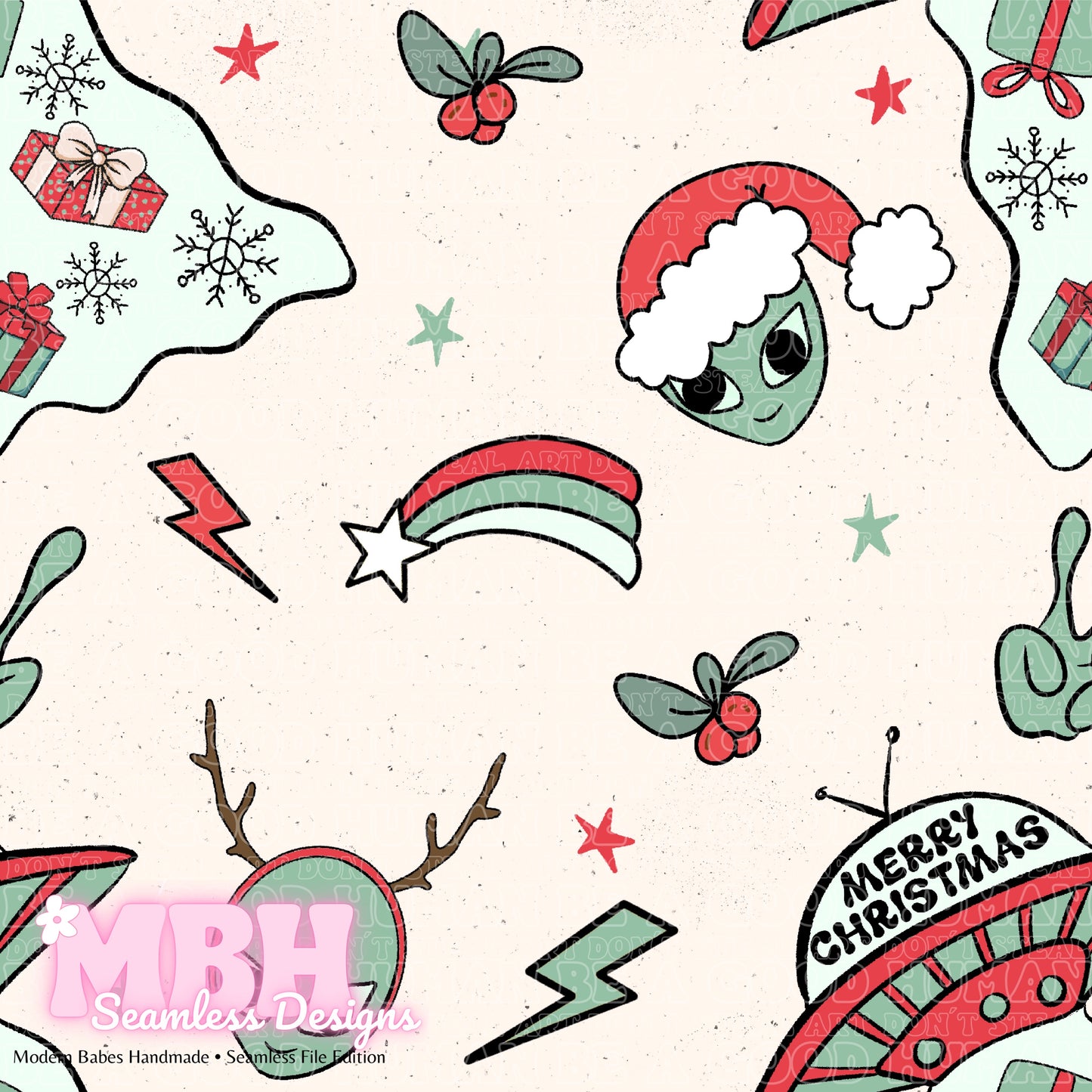 Alien Christmas Seamless Pattern