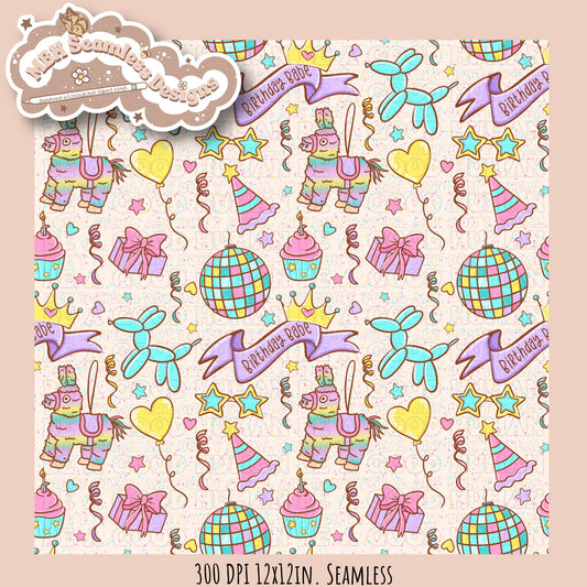 Girly Birthday Babe Seamless Pattern & PNG MULTIPLE COLORWAY OPTIONS