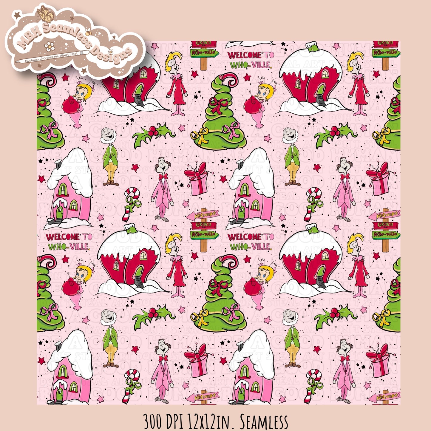 Girly Who-ville Seamless Pattern & PNG MULTIPLE COLORWAYS