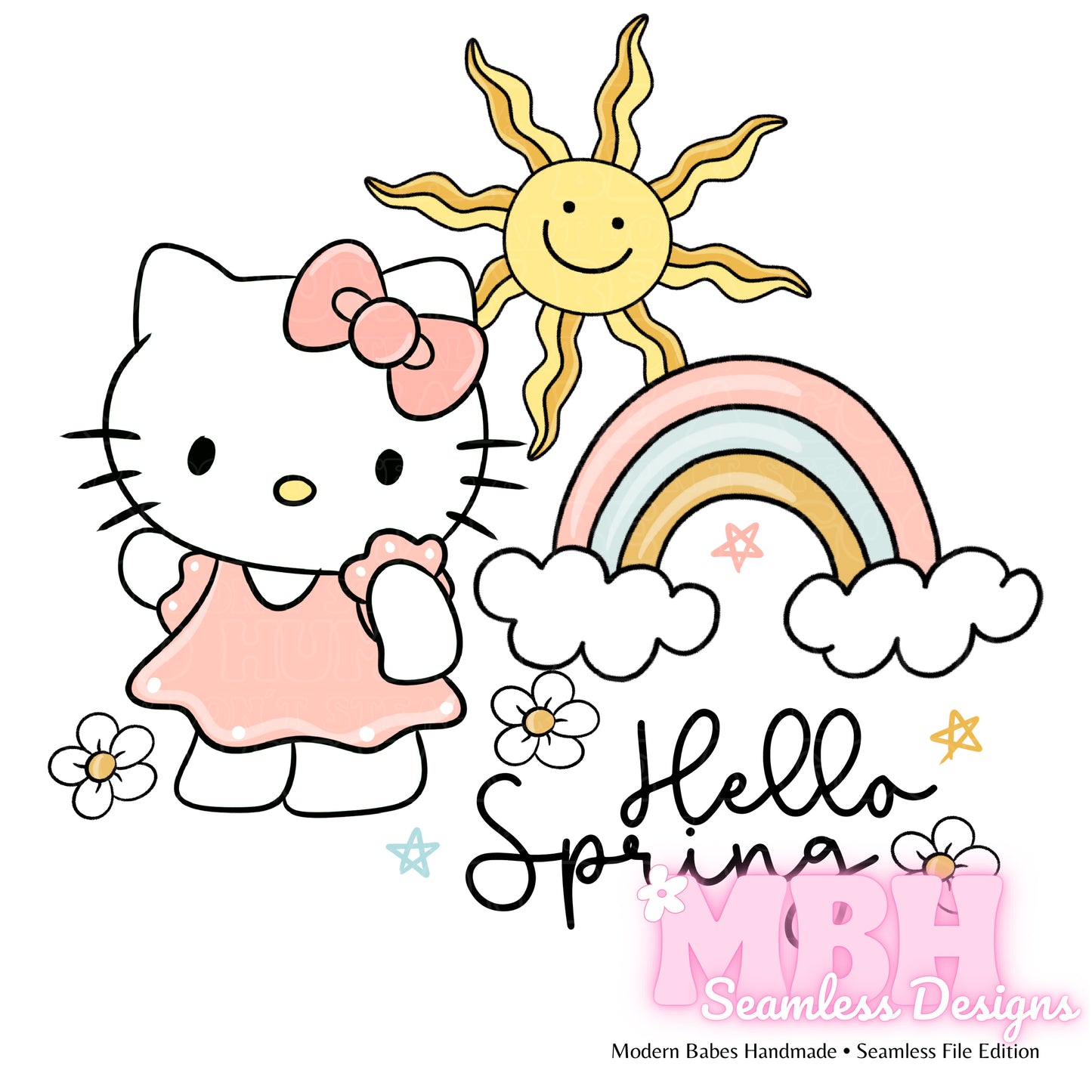 Hello Spring Kitty Seamless Pattern MULTIPLE COLORWAYS